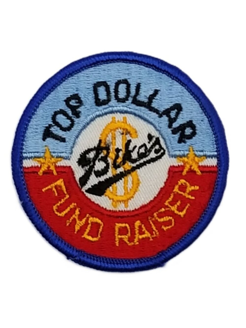 Bike’s Top Dollar Fund Raiser Patch Red White Blue Stars 2.5 Inch Vintage